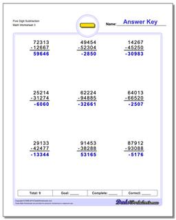 Five Digit Subtraction Worksheet