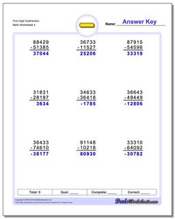 Five Digit Subtraction Worksheet