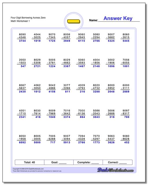 Uncategorized Subtracting Across Zeros Worksheets borrowing across zero four digit subtraction worksheet