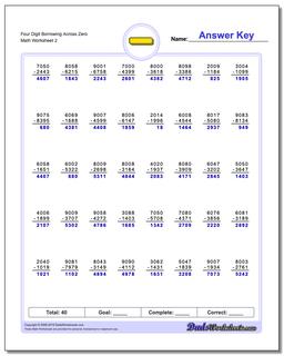 Four Digit Borrowing Across Zero /worksheets/subtraction.html Worksheet