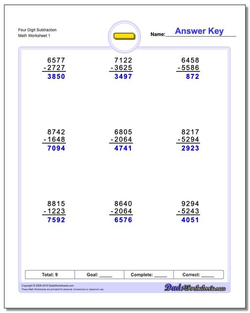 Subtraction Worksheets: Full Borrowing