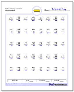 Starting Borrowing Across Zero Worksheet