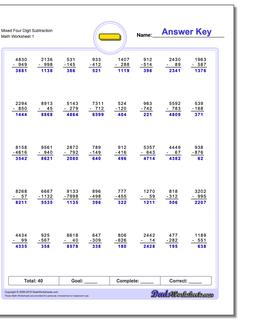 Subtraction Worksheet Mixed Four Digit