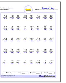 Mixed Four Digit Subtraction Worksheet