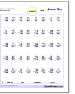 Mixed Four Digit Subtraction Worksheet