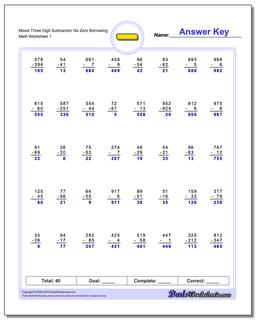 Subtraction Worksheet Mixed Three Digit No Zero Borrowing