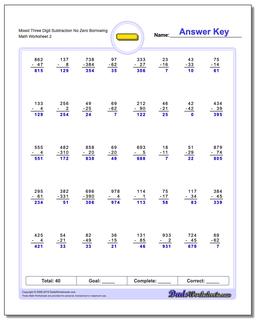 Subtraction Worksheets: Borrowing Without Borrowing Across A Zero