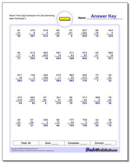 Mixed Three Digit Subtraction Worksheet No Zero Borrowing