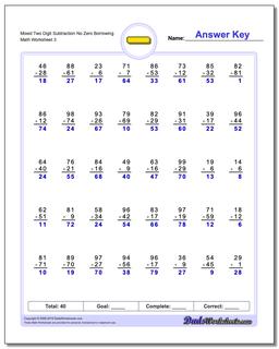 Mixed Two Digit Subtraction Worksheet No Zero Borrowing