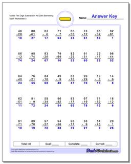 Mixed Two Digit Subtraction Worksheet No Zero Borrowing