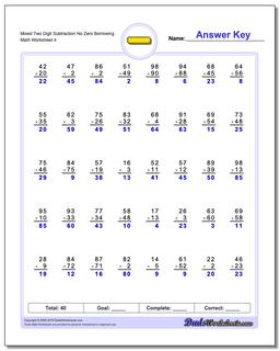 Mixed Two Digit Subtraction Worksheet No Zero Borrowing