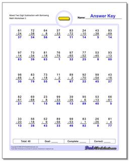 Mixed Two Digit Subtraction Worksheet with Borrowing