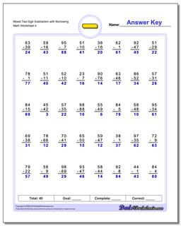 Mixed Two Digit Subtraction Worksheet with Borrowing
