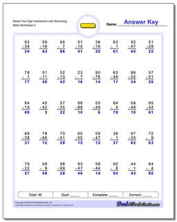 Mixed Two Digit Subtraction Worksheet with Borrowing