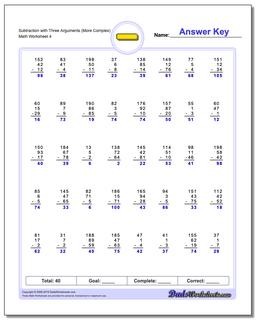 Subtraction Worksheet with Three Arguments (More Complex)