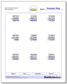 More Five Digit Subtraction Worksheet