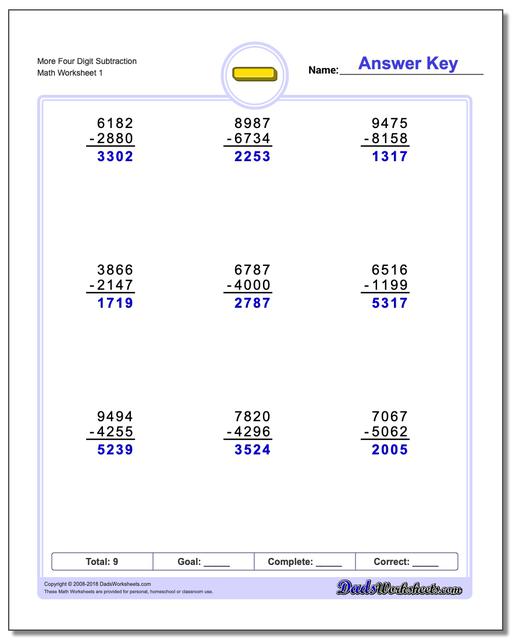 worksheet Four Digit Subtraction full borrowing subtraction worksheet more four digit