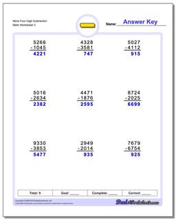 More Four Digit Subtraction Worksheet