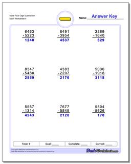 More Four Digit Subtraction Worksheet