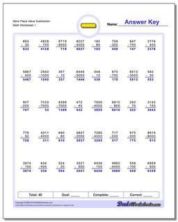 Subtraction Worksheet More Place Value