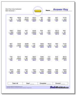 Subtraction Worksheet More Place Value