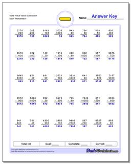 More Place Value Subtraction Worksheet