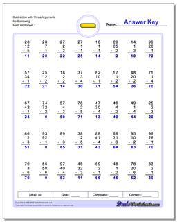 subtraction worksheets three argument subtraction