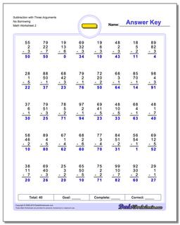 Subtraction Worksheet with Three Arguments No Borrowing /worksheets/subtraction.html