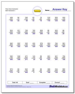 Place Value Subtraction Worksheet