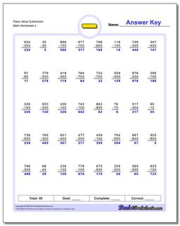 Place Value Subtraction Worksheet