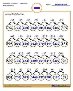 Subtraction Sequences Worksheet (Hard)