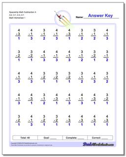 Spaceship Math Subtraction Worksheet