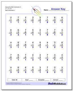Spaceship Math Subtraction Worksheet D 7-1, 7-6, 6-3 /worksheets/subtraction.html