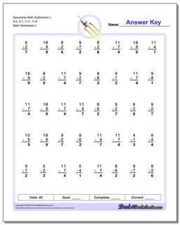 Spaceship Math Subtraction Worksheet L 9-2, 9-7, 11-7, 11-4 /worksheets/subtraction.html