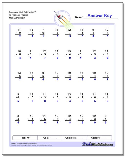 Subtraction Worksheet Spaceship Math Y All Problems Practice