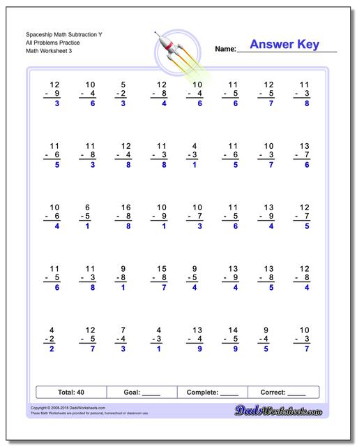 Spaceship Math Subtraction Worksheet Y All Problems Worksheet Practice