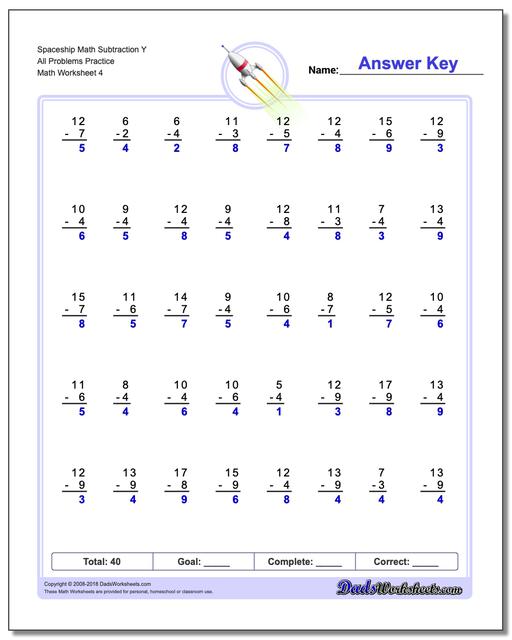Spaceship Math Subtraction Worksheet Y All Problems Worksheet Practice
