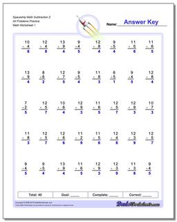 Subtraction Worksheet Spaceship Math Z All Problems Practice