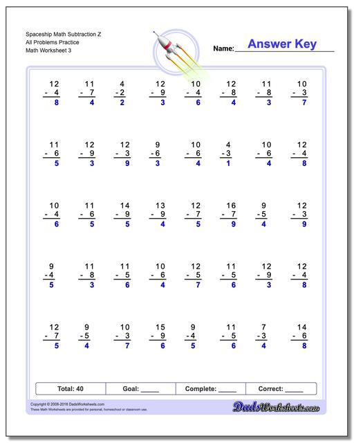 Spaceship Math Subtraction Worksheet Z All Problems Worksheet Practice