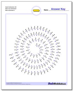 Spiral Subtraction AB Math Fact Worksheet