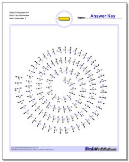 Spiral Subtraction GH Math Fact Worksheet