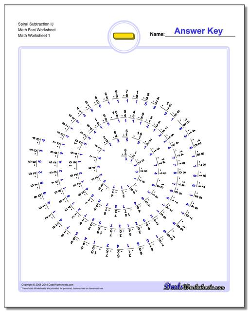 Subtraction Worksheet Spiral IJ Math Fact Worksheet
