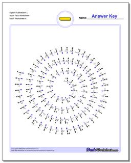 Spiral Subtraction IJ Math Fact Worksheet