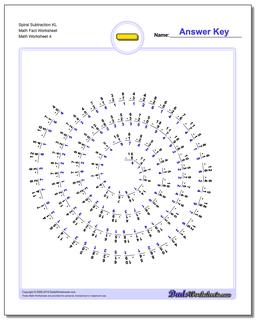 Spiral Subtraction KL Math Fact Worksheet