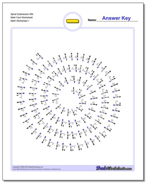 Subtraction Worksheet Spiral MN Math Fact Worksheet