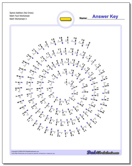 Spiral Addition (No Ones) Math Fact Worksheet