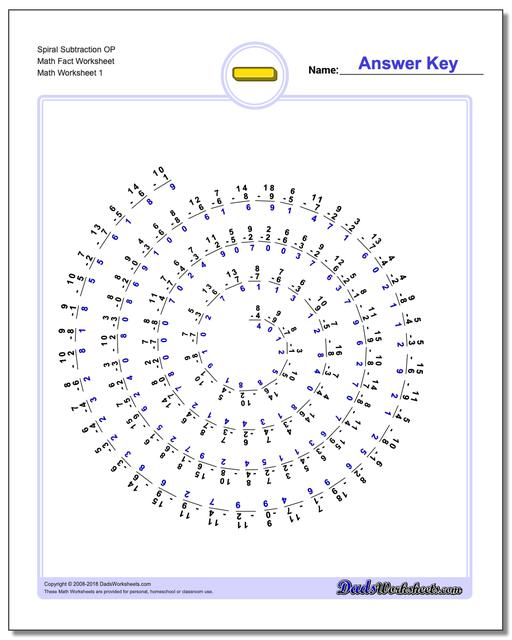 Subtraction Worksheet Spiral OP Math Fact Worksheet