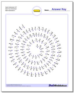 Spiral Subtraction OP Math Fact Worksheet