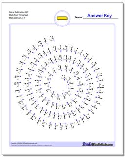 Subtraction Worksheet Spiral QR Math Fact Worksheet