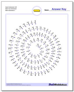 Spiral Subtraction QR Math Fact Worksheet